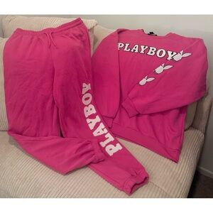 PLAYBOY Pink Sweatshirt and Sweatpants Lounge Set